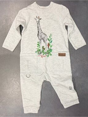 Hoolies Baby Safari Romper Heather Gray Giraffe Print One Piece